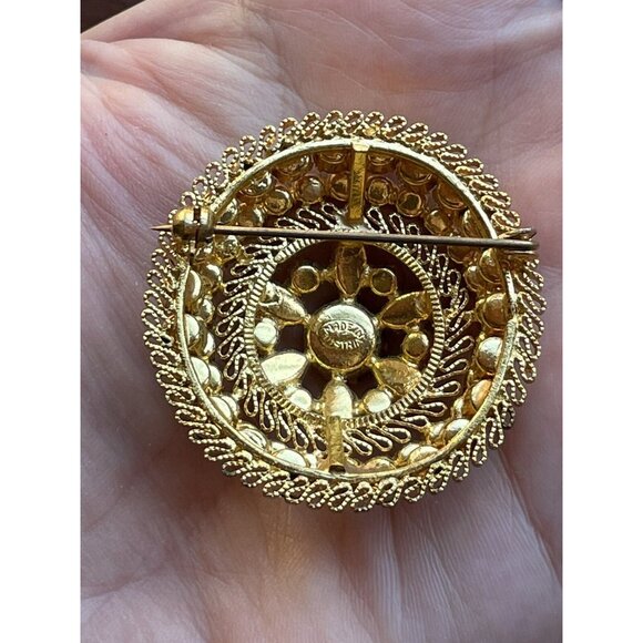 Vintage Rhinestone Brooch Made In Austria Fuchsia Pink Domed Gold-Tone - Picture 8 of 13